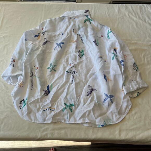 Chicos White Tropical Print 100% Linen Button Up Shirt Plus Sz 16 - Picture 3 of 5